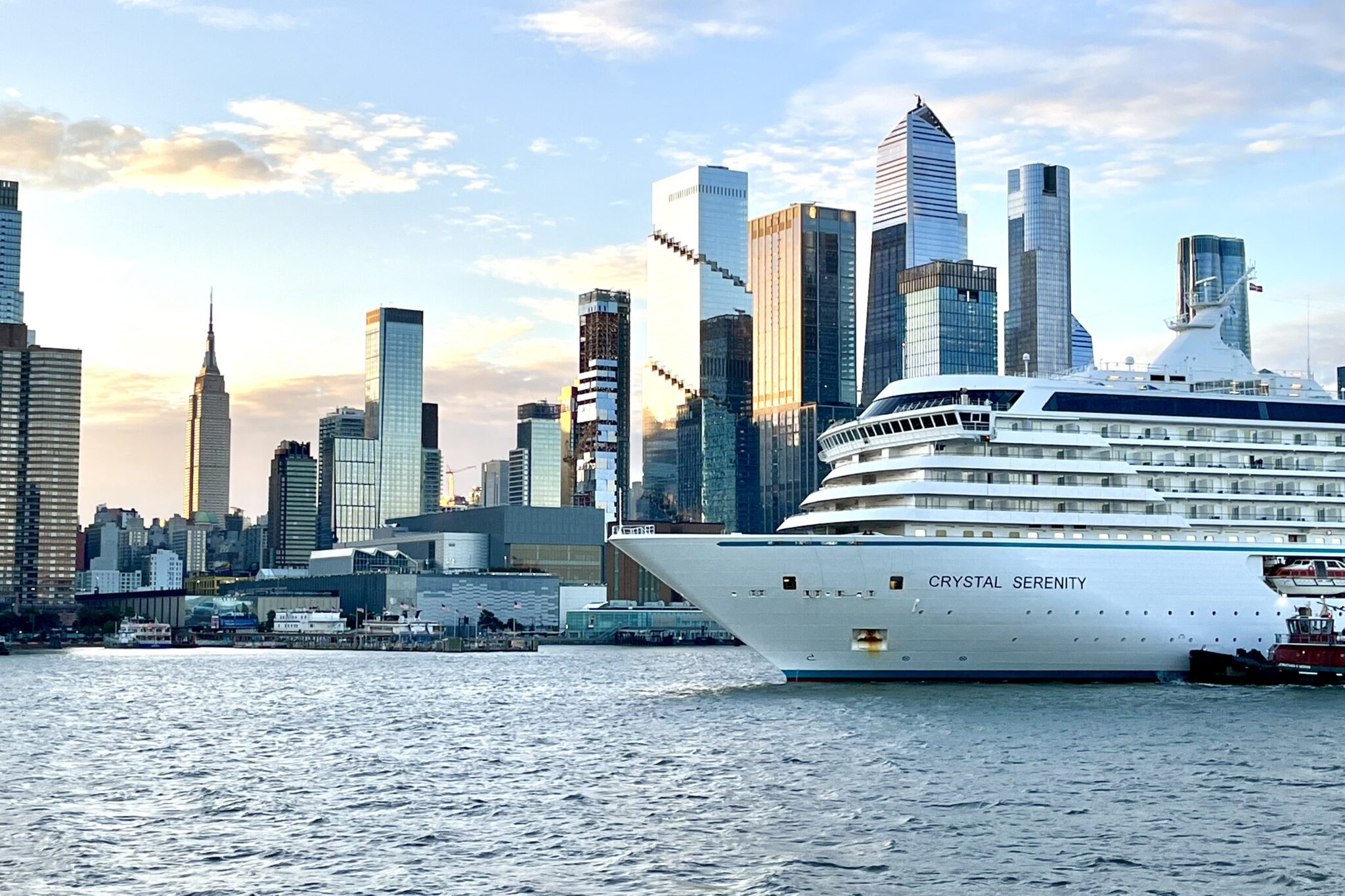 The Crystal Serenity cruises along the Hudson River in New York City. 